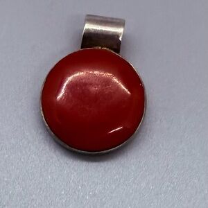 Red and Silver Modern pendant with Polished Stone